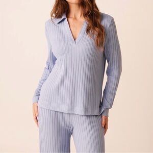 La Vie En Rose Light Blue Ribbed Pajama Set